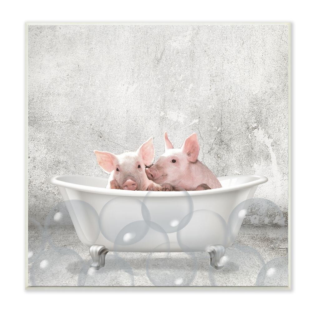 Stupell Baby Piglets Bath Time Cute Animal Design 12 x 12  Wood Wall Art