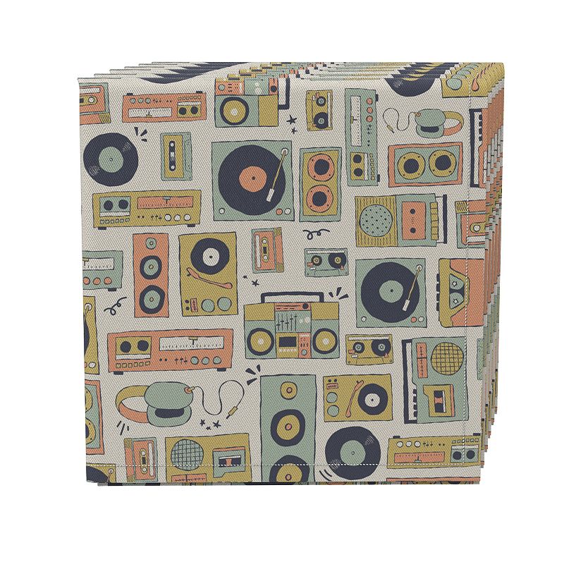 Napkin Set of 4， 100% Cotton， 20x20， Retro Music Pattern