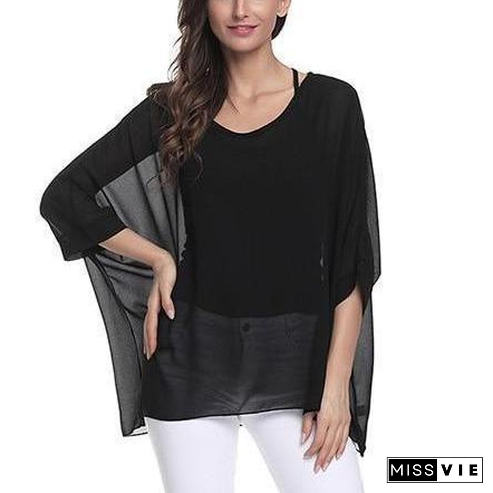 6XL Plus Size Women Batwing Sleeve Casual Chiffon Tops Blouses