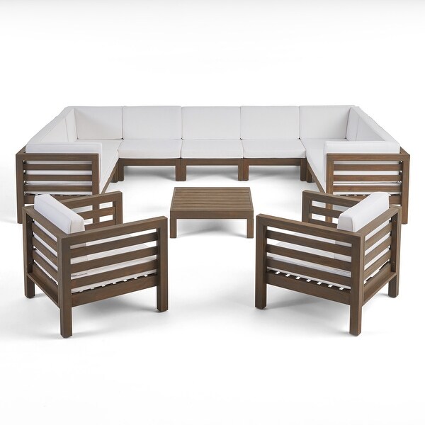 Oana Outdoor 11 Seater Acacia Wood Sectional Sofa and Club Chair Set by Christopher Knight Home