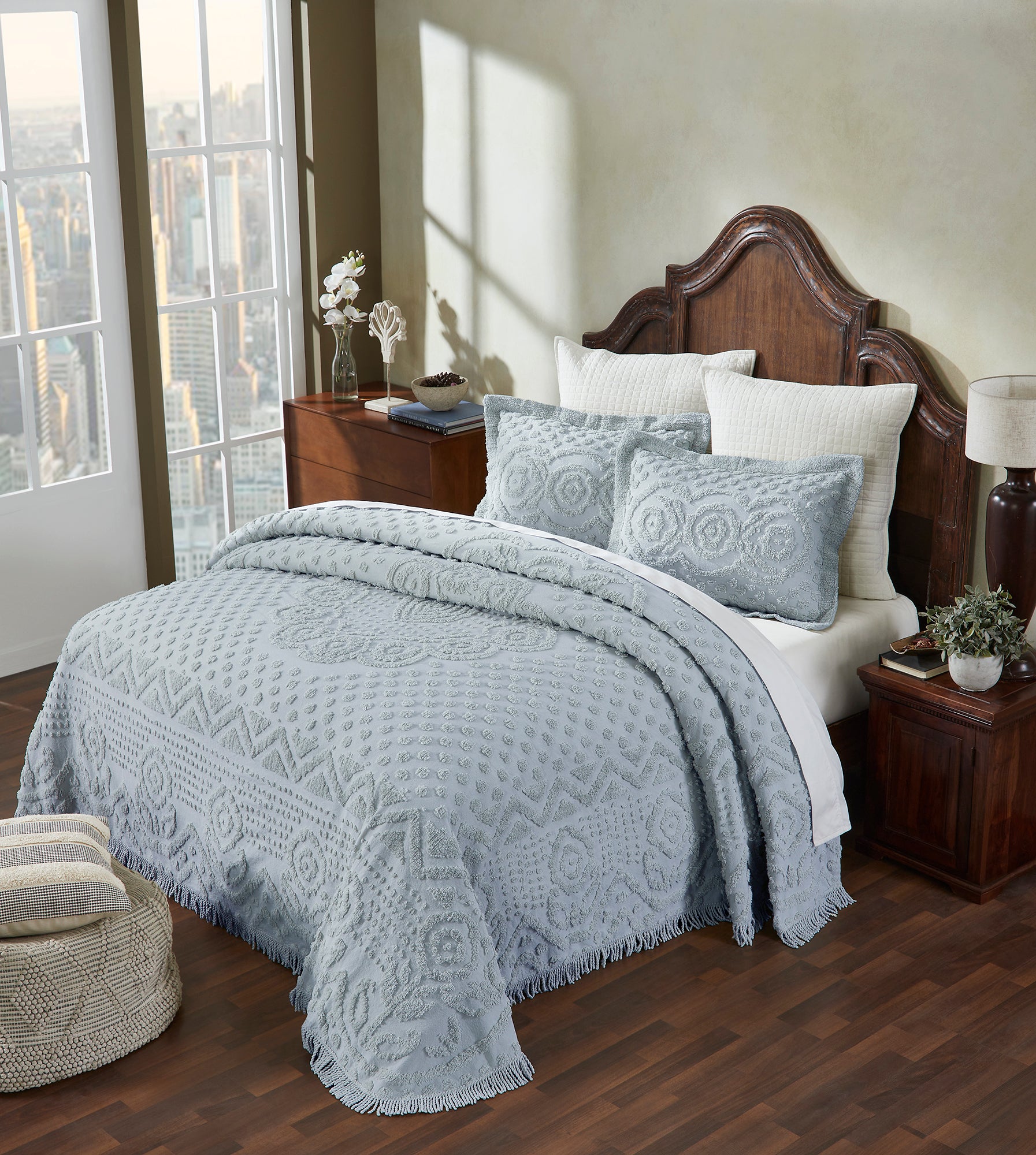 Better Trends Blue Heirloom 100% Cotton Medallion Design Bedspread Set， Twin