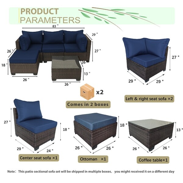 5Piece HandWoven PE Wicker Outdoor Patio Sectional Sofa Set with Cushions and Coffee Table