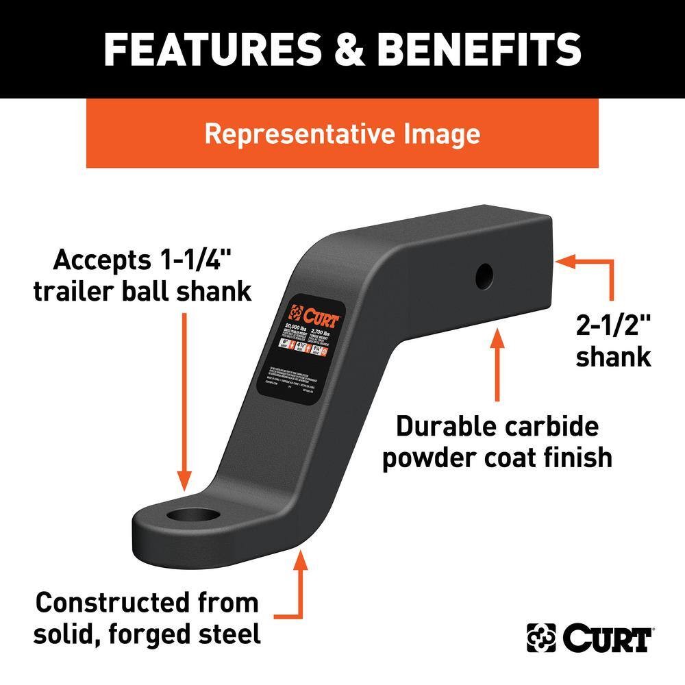 CURT 20000 lbs. 2 in. Drop Commercial Duty Forged Trailer Hitch Ball Mount Draw Bar (2-12 in. Shank) 45456