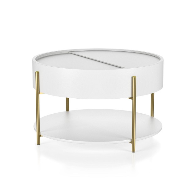 Lenvine Modern Round Storage Coffee Table White Mibasics