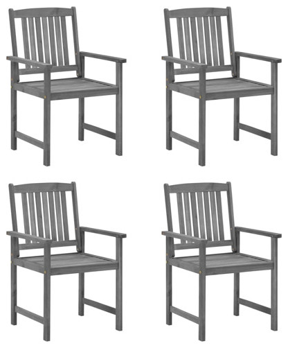 vidaXL Patio Chairs 6 Pcs Outdoor Chair with Cushions Gray Solid Wood Acacia   Transitional   Outdoor Dining Chairs   by vidaXL LLC  Houzz