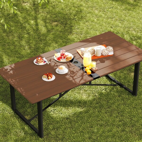 PureCane Rectangle Acacia Wood Tabletop Outdoor Dining Table with Umbrella Hole