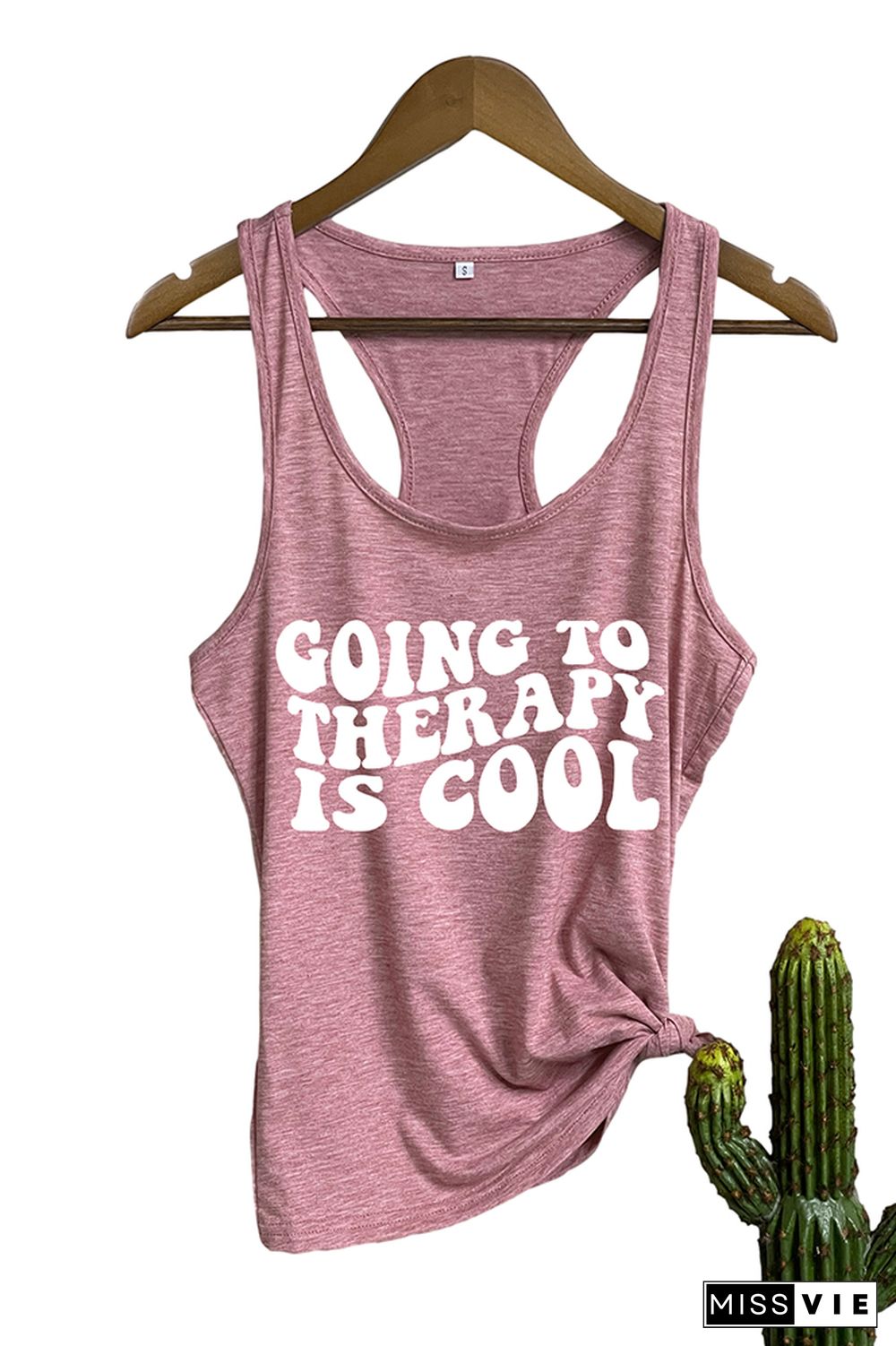 Going to Therapy is Cool Letter Print Graphic Tank Top