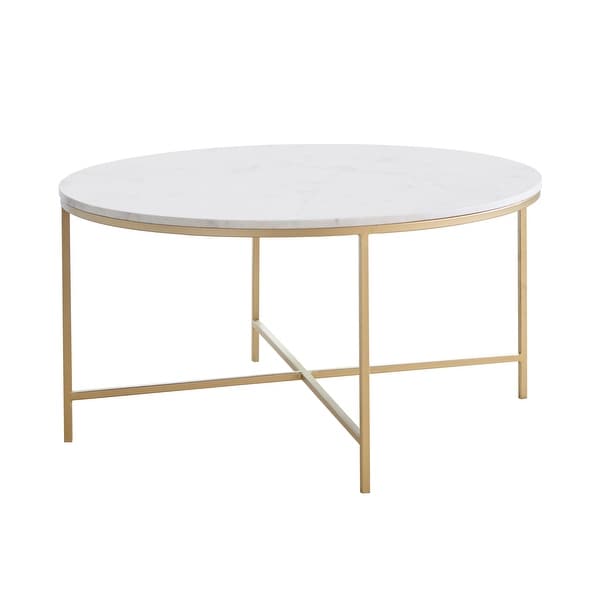 Coaster Furniture Ellison White and Gold Round X-cross Coffee Table