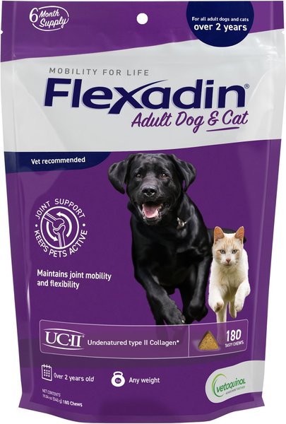 Vetoquinol Flexadin w/UCII Dog and Cat Supplement， 19.04-oz bag， 180 count