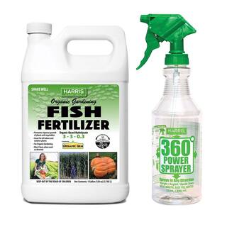 Harris 128 oz. Organic Liquid Fish Fertilizer for Plants and 360-Degree Angle Spray Bottle Value Pack FISH128-360F