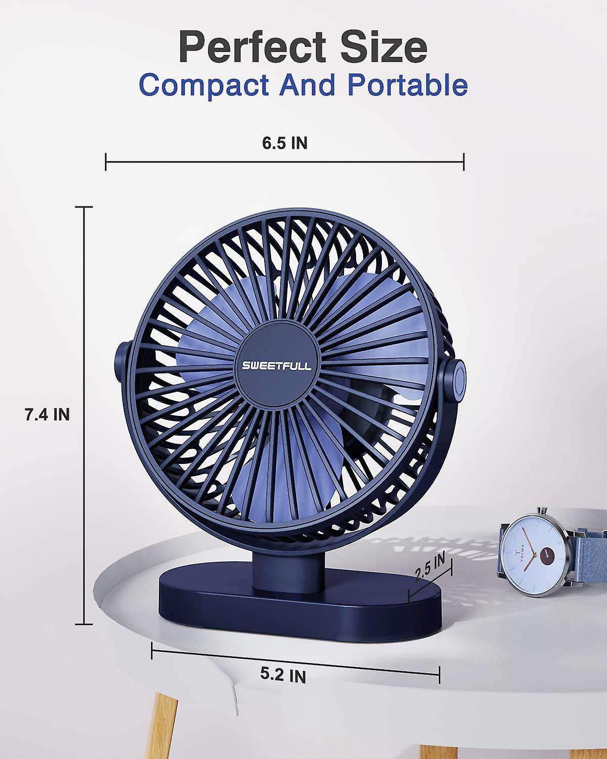 Small Usb Desk Fan， 3-speed Portable Personal Desk Fan， Dual 360 Adjustable Mini Fan， Quiet Operation， For Outdoor Travel In The Home Office Car (blue