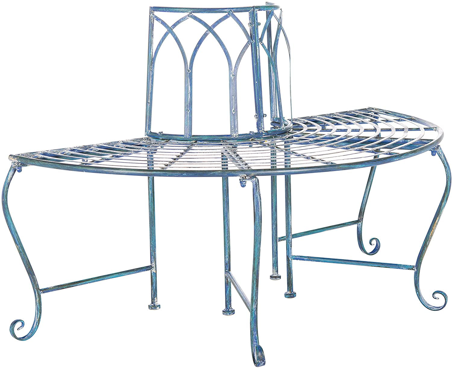 Safavieh Abia Outdoor Wrought Iron Semi Tree Bench - Antique Blue