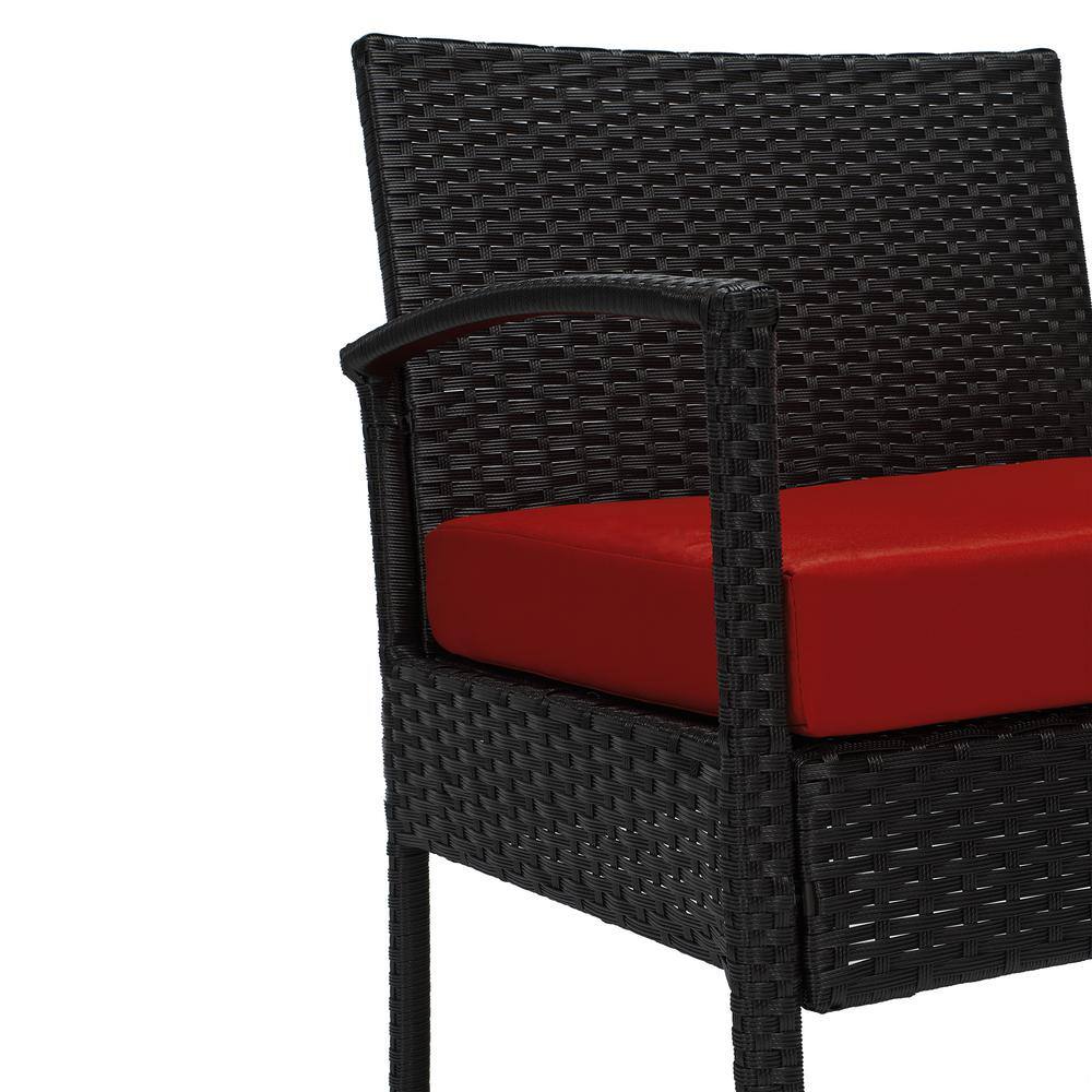 EDYO LIVING 3-Piece Wicker Patio Conversation Set with Red Cushions CYHZ012-RD-DB05