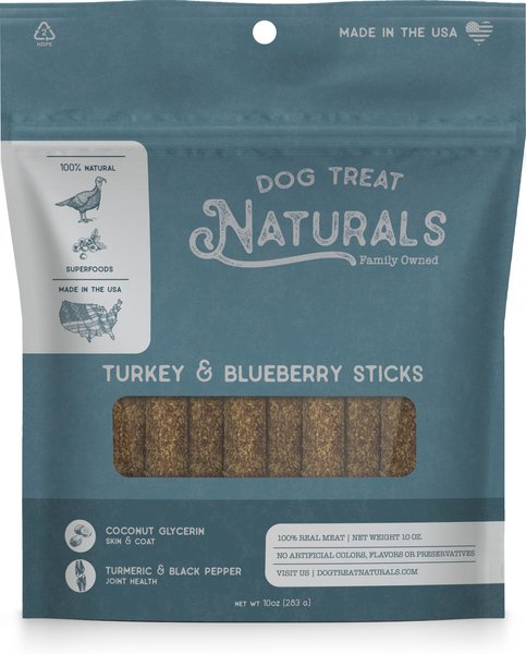 Dog Treat Naturals Turkey and Blueberry Superfood Fresh All Stages Natural Chew Stick Dog Treats， 10-oz bag