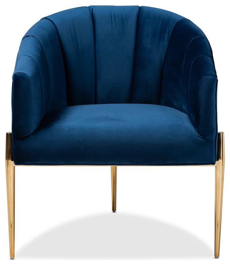 Glam  ampLuxe Navy Blue Velvet Fabric Upholstered Gold Finished Accent Chair   Midcentury   Armchairs And Accent Chairs   by Imtinanz  LLC  Houzz