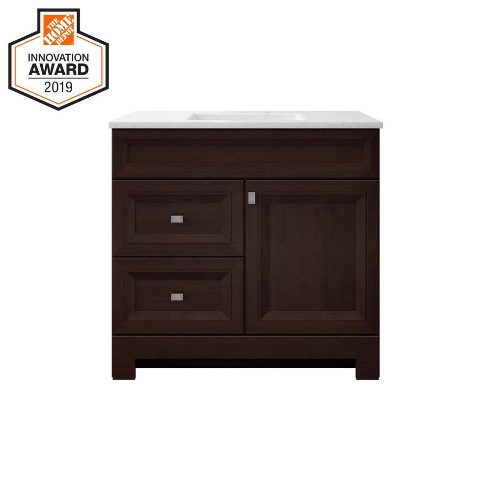 Home Decorators Collection Sedgewood 36.5 in. W Configurable Bath Vanity in Cognac with Solid Surface Top in Arctic with White Sink PPLNKDCG36D