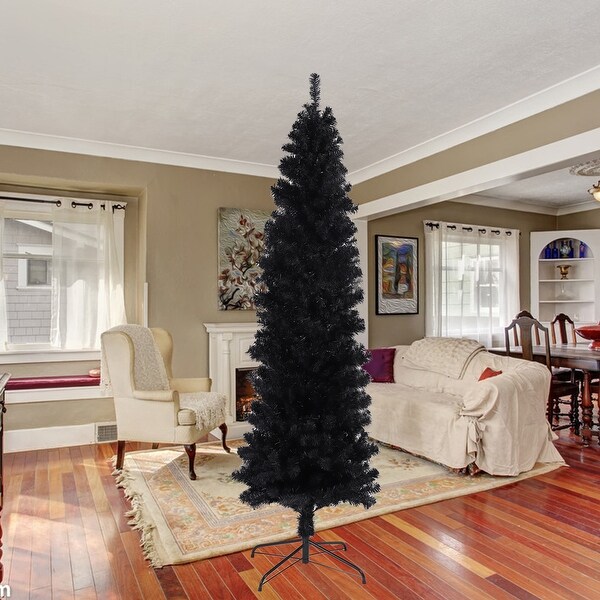 Modern 7.5FT White and Black Artificial Christmas Tree with Metal Stand