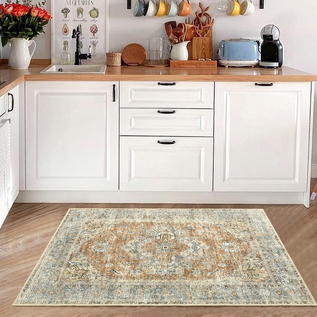 Whizmax Vintage Rug Washable Rug Floral Print Area Rug