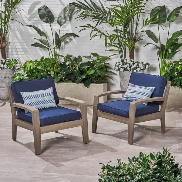 Grenada Outdoor Acacia Wood Club Chairs with Cushions (Set of 2) by Christopher Knight Home