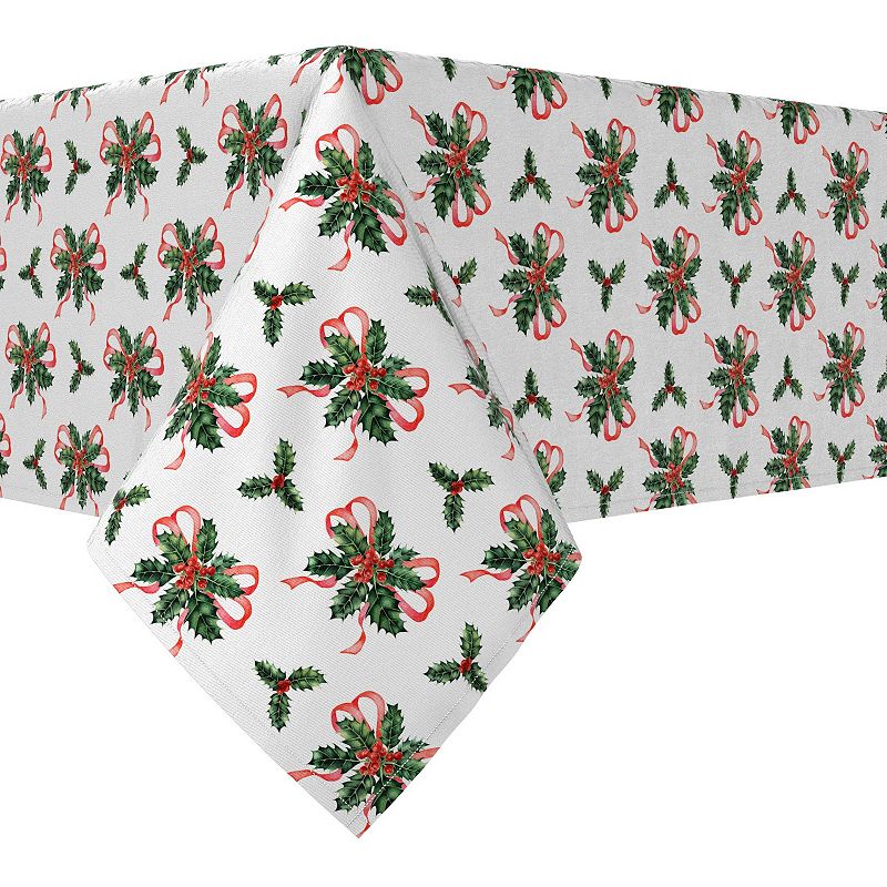 Rectangular Tablecloth， 100% Cotton， 52x104， Holly and Ribbons