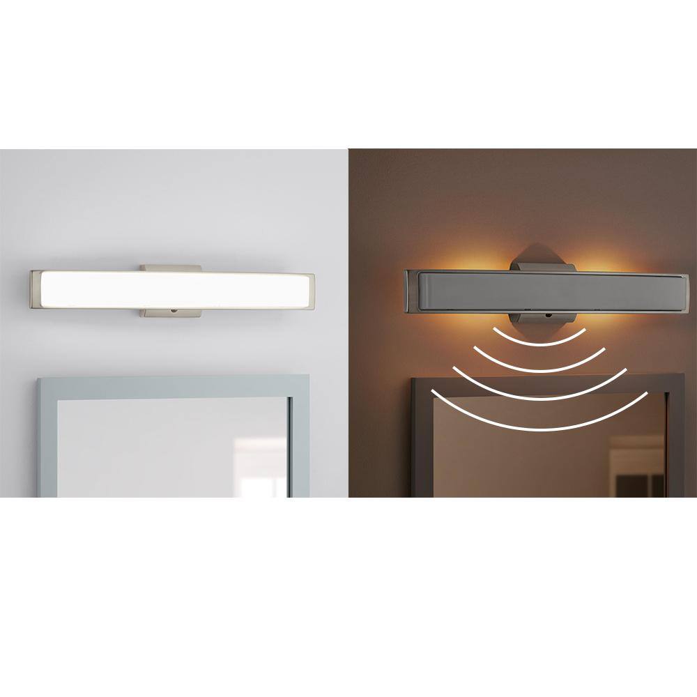 Hampton Bay Collier Heights 24 in. Brushed Nickel Curved Selectable LED Vanity Light Bar Flush Mount wNight Light Feature (4-Pack) 537999030-4PK