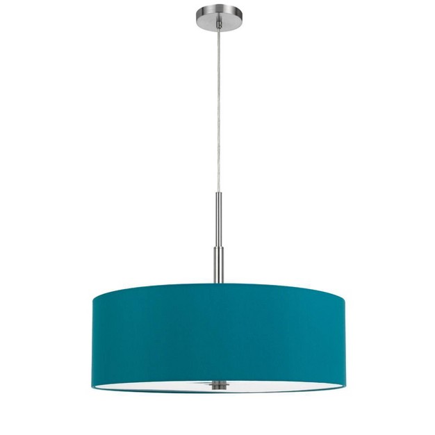 Lonoke Pendant Fixture With Hardback Linen Drum Shade Aqua Blue Cal Lighting