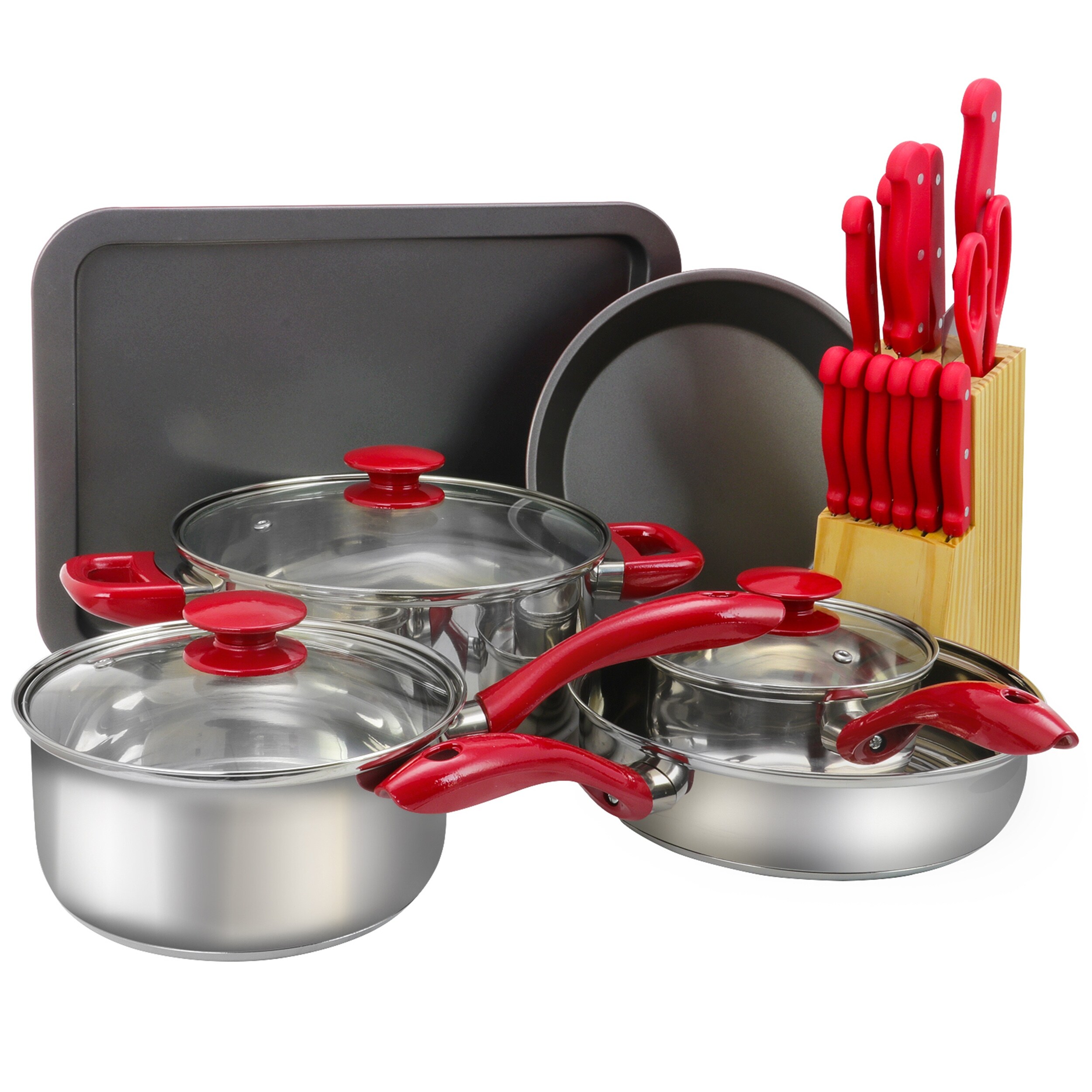 22 Piece Cookware Complete Kitchen Set in Ruby