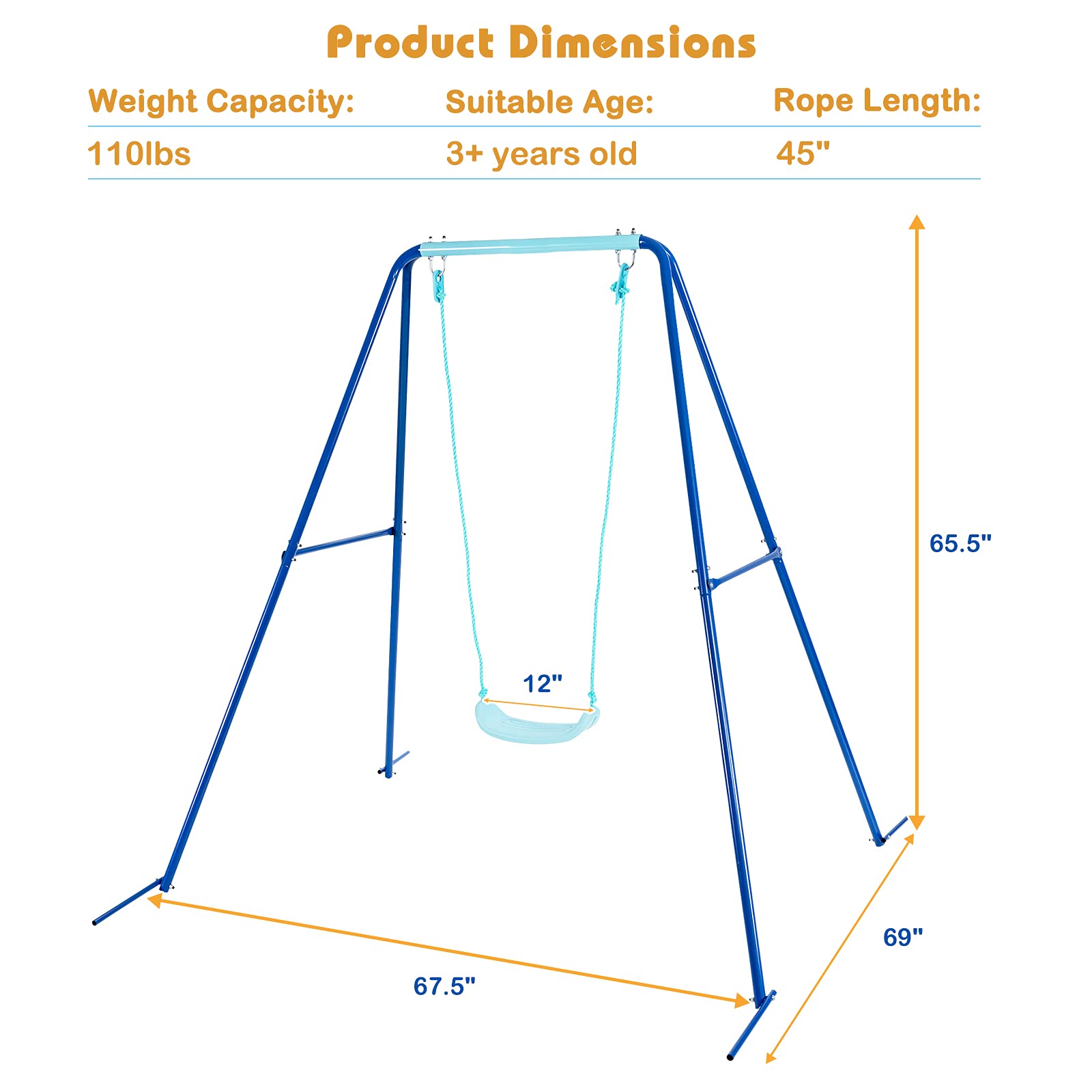 Costzon Swing Frame Stand with Swing Seat, A-Frame Swing Sets for Backyard All Weather w/Ground Stakes