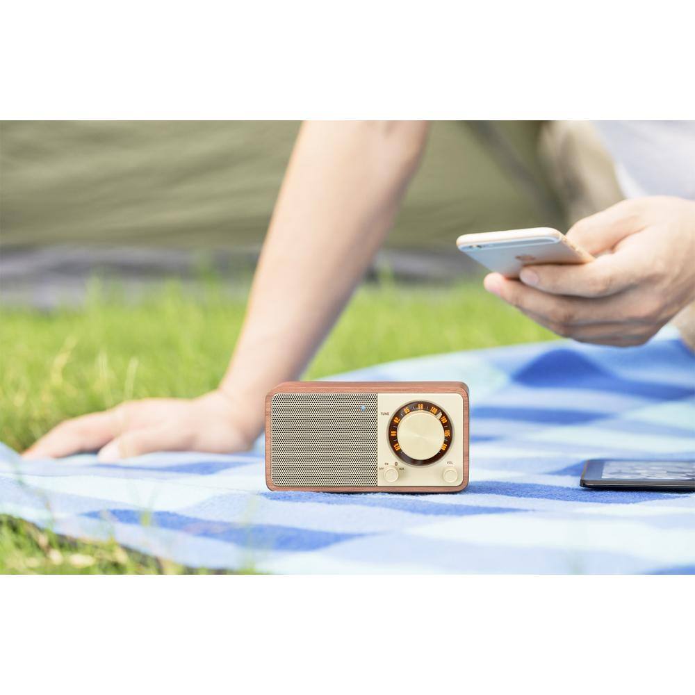 Sangean FM StereoAux-in Rechargable Wood Cabinet Mini Bluetooth Speaker WR-7WL