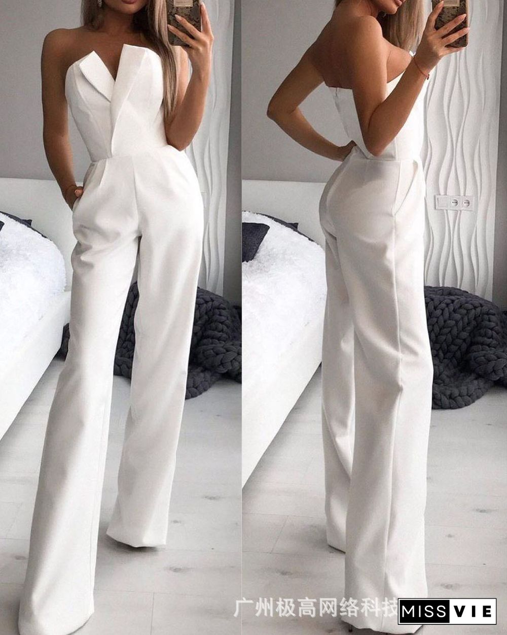 Women's Jumpsuits Fall New Elegant Sexy Strapless Slim Office Lady Jumpsuit Black White Red