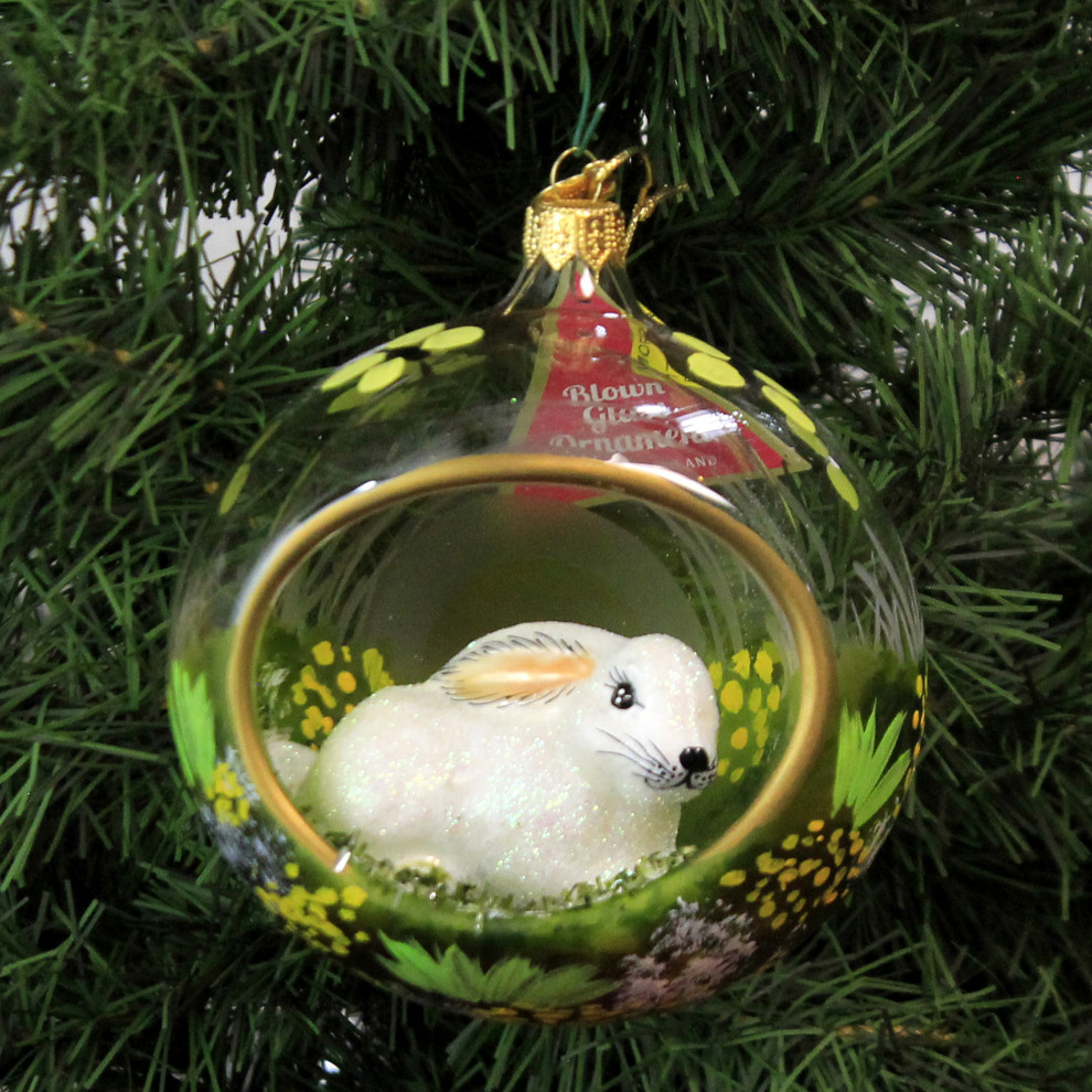 Morawski Bunny In Meadow Diorama Glass Ornament Ball Butterfly 17379   Christmas Ornaments   by Story Book Kids Inc  Houzz