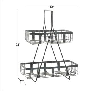 Litton Lane Grey Farmhouse Metal Storage Basket 23 in. x 18 in. x 11 in. 92193