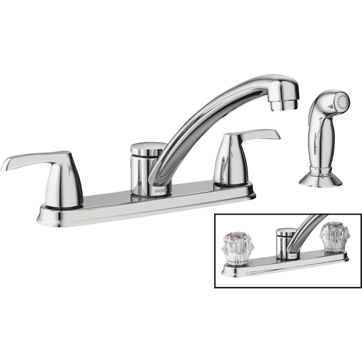 Moen Adler Chrome Two-Handle Low Arc Kitchen Faucet with Side Sprayer