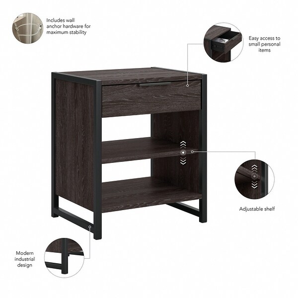 Atria Small Nightstand with Drawer and Shelves by Bush Furniture - - 34551634