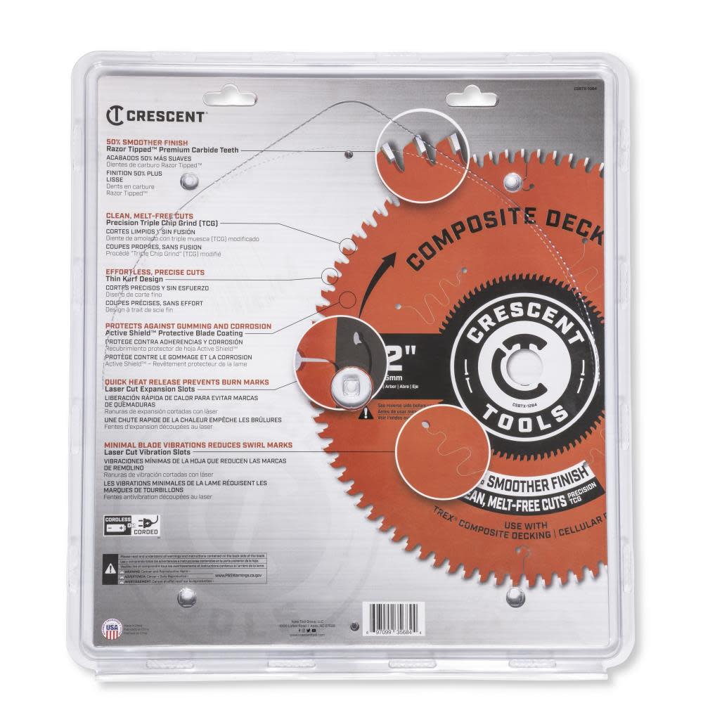 CRESCENT Circular Saw Blade 12 x 84 Tooth Composite Decking