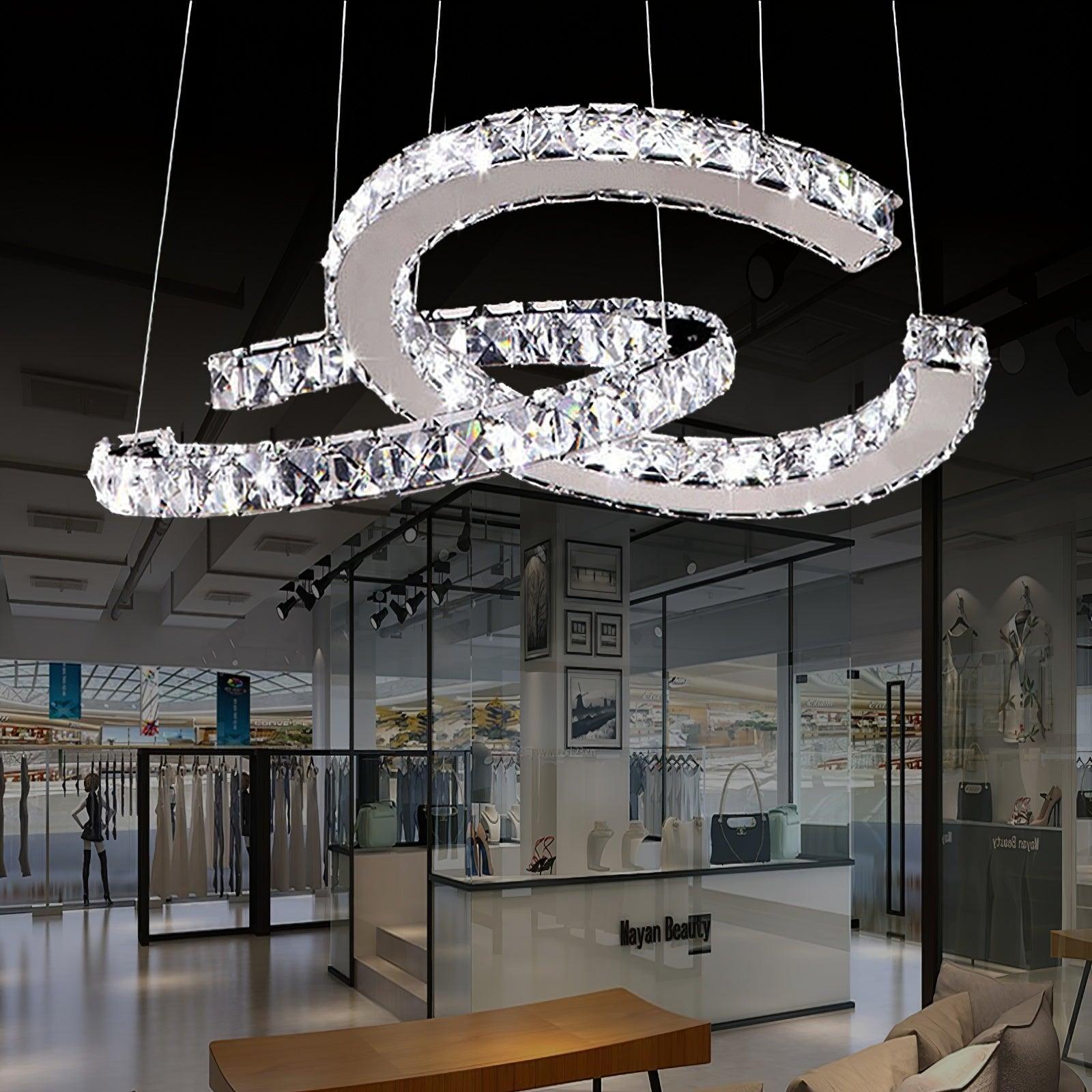 Modern Crystal Double C Chandelier