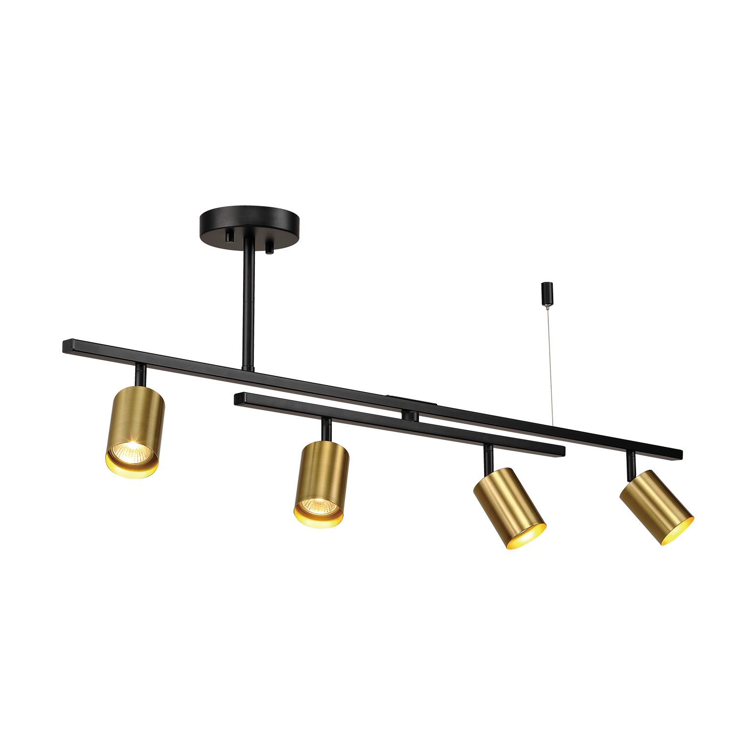 Globe Electric West Matte Black and Matte Brass 4-Light Track Lighting with Center Swivel Bar， 91000133