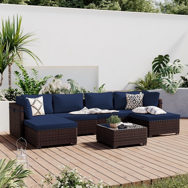 UPHA 6Person Outdoor Furniture Set Patio Wicker Conversation Set with Coffee Table and Cushions