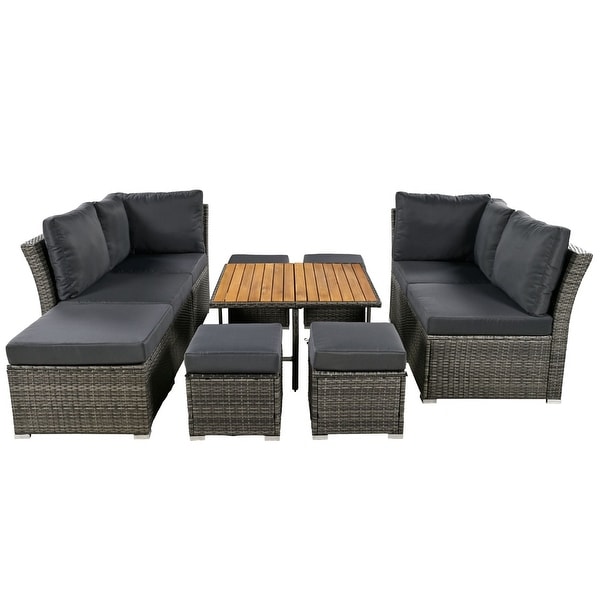 10 Pieces Outdoor Conversation Set with CoffeeTable and Ottomans