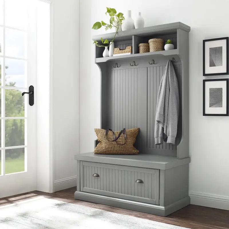 Seaside Gray Distressed Hall Tree With Storage