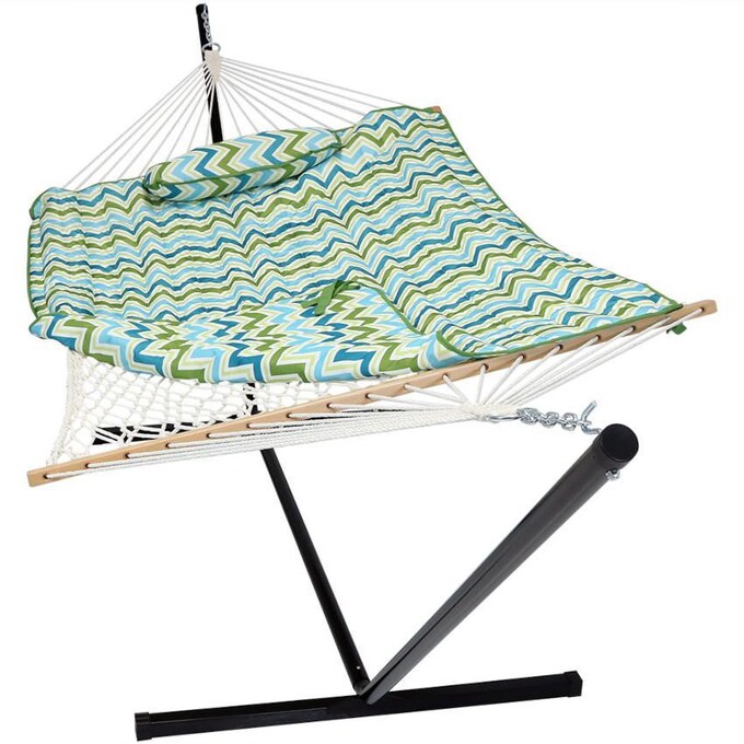 Ultimate Patio Rope Hammock w/ 12-Foot Stand， Pad， and Pillow