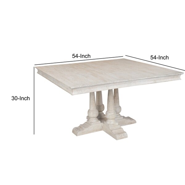 Wooden Square Dining Table with Trestle Style Base， Antique White