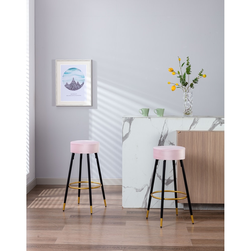 2 Pcs Velvet Backless Bar Stools Armless Dining Chair with Footres