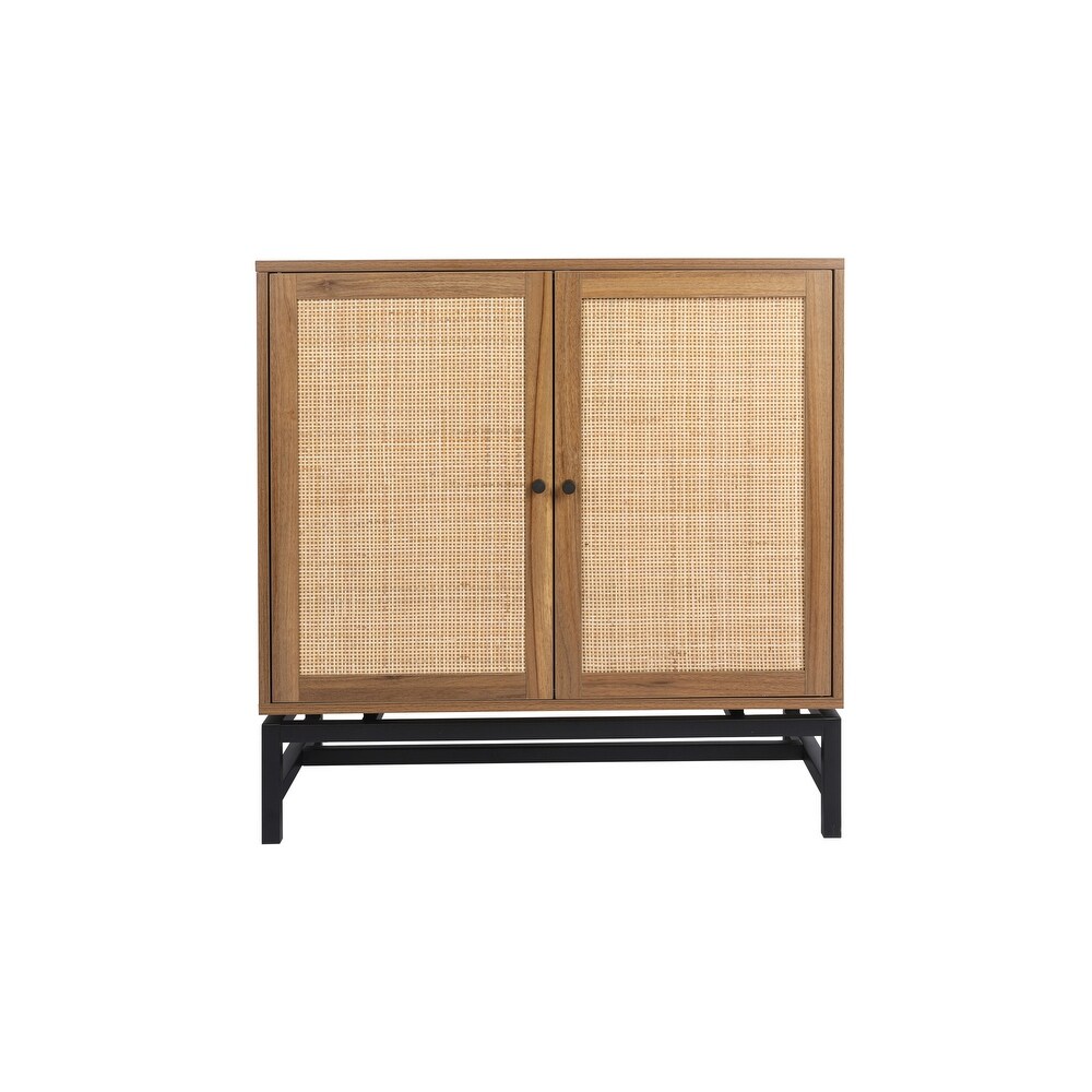 Natural rattan  2 door cabinet  with 1 Adjustable Inner Shelves  rattan  Accent Storage Cabinet