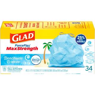 Glad ForceFlex MaxStrength 13 Gal. Tall Kitchen Drawstring Beachside Breeze Scent with Febreze Blue Trash Bags (34-Count) 1258779177