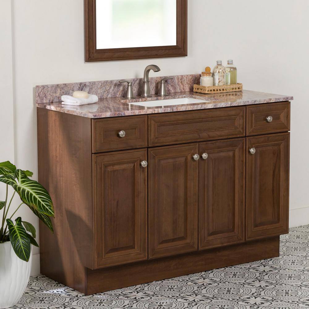 Glacier Bay Glensford 49 in. W x 22 in. D Bath Vanity in Butterscotch with Stone Effects Vanity Top in Cold Fusion with White Sink GF48P2V8-BT