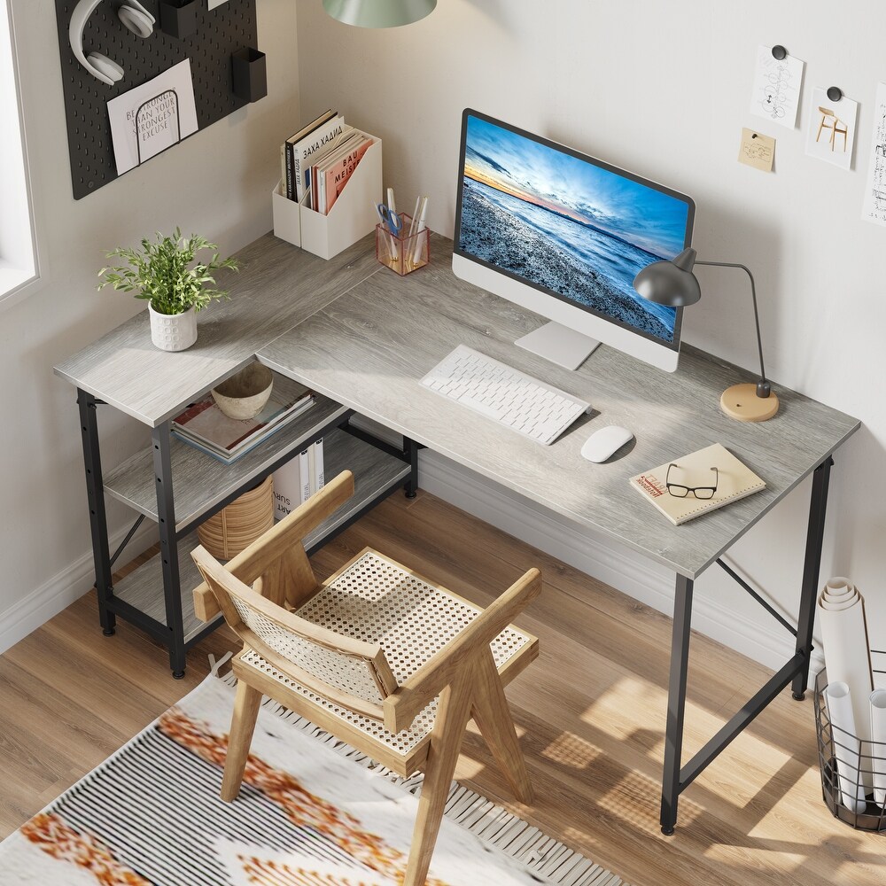 Small L Shaped Desk with Storage Shelves Corner Computer Desk