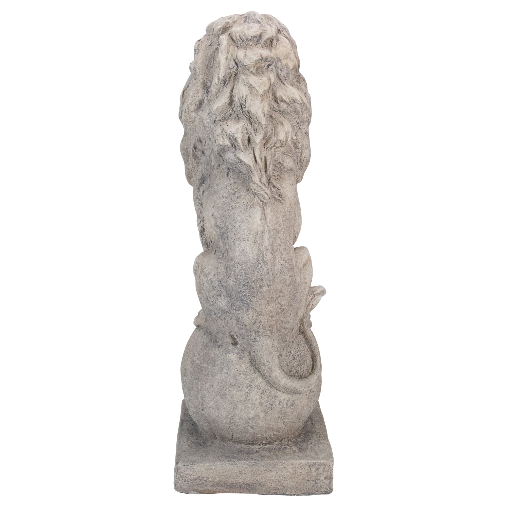 17.75" Sitting Lion on Ball Pedestal Outdoor Garden Statue