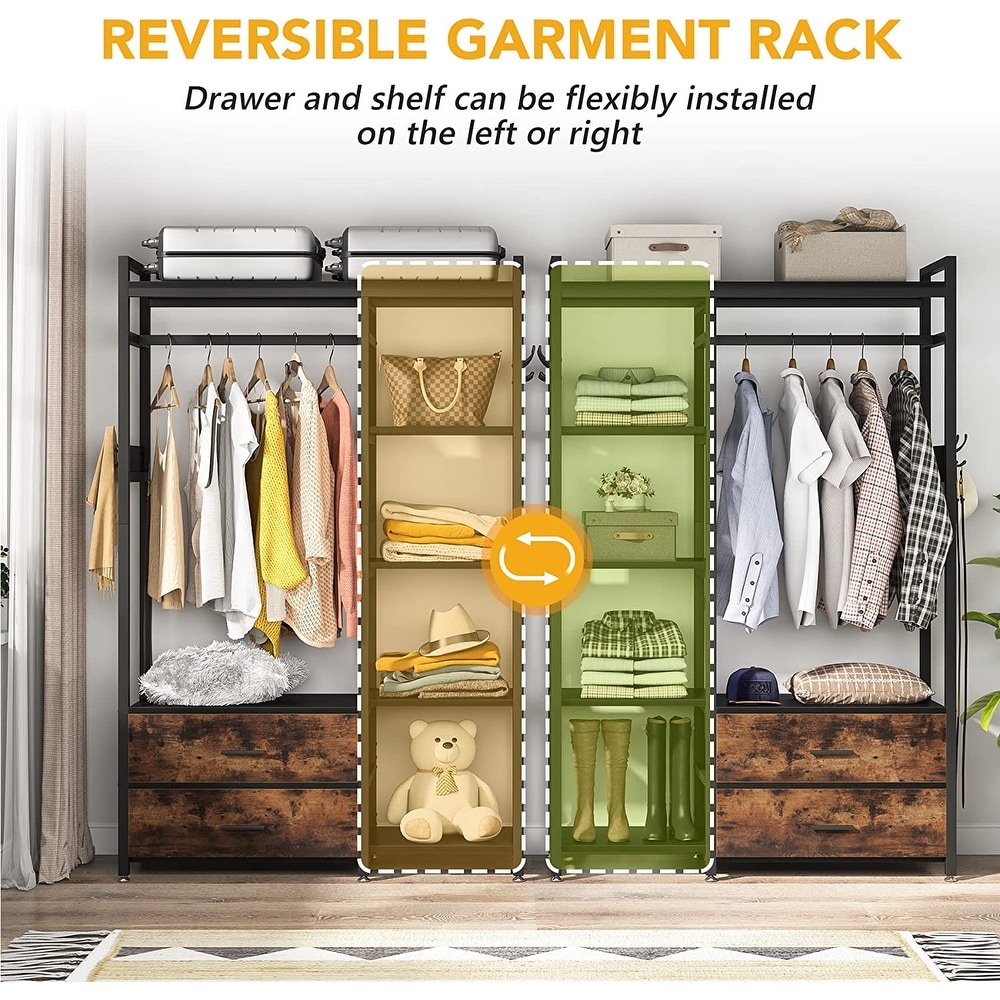 Freestanding Closet Organizer  Clothes Rack with Drawers and Shelves  Heavy Duty Garment Rack