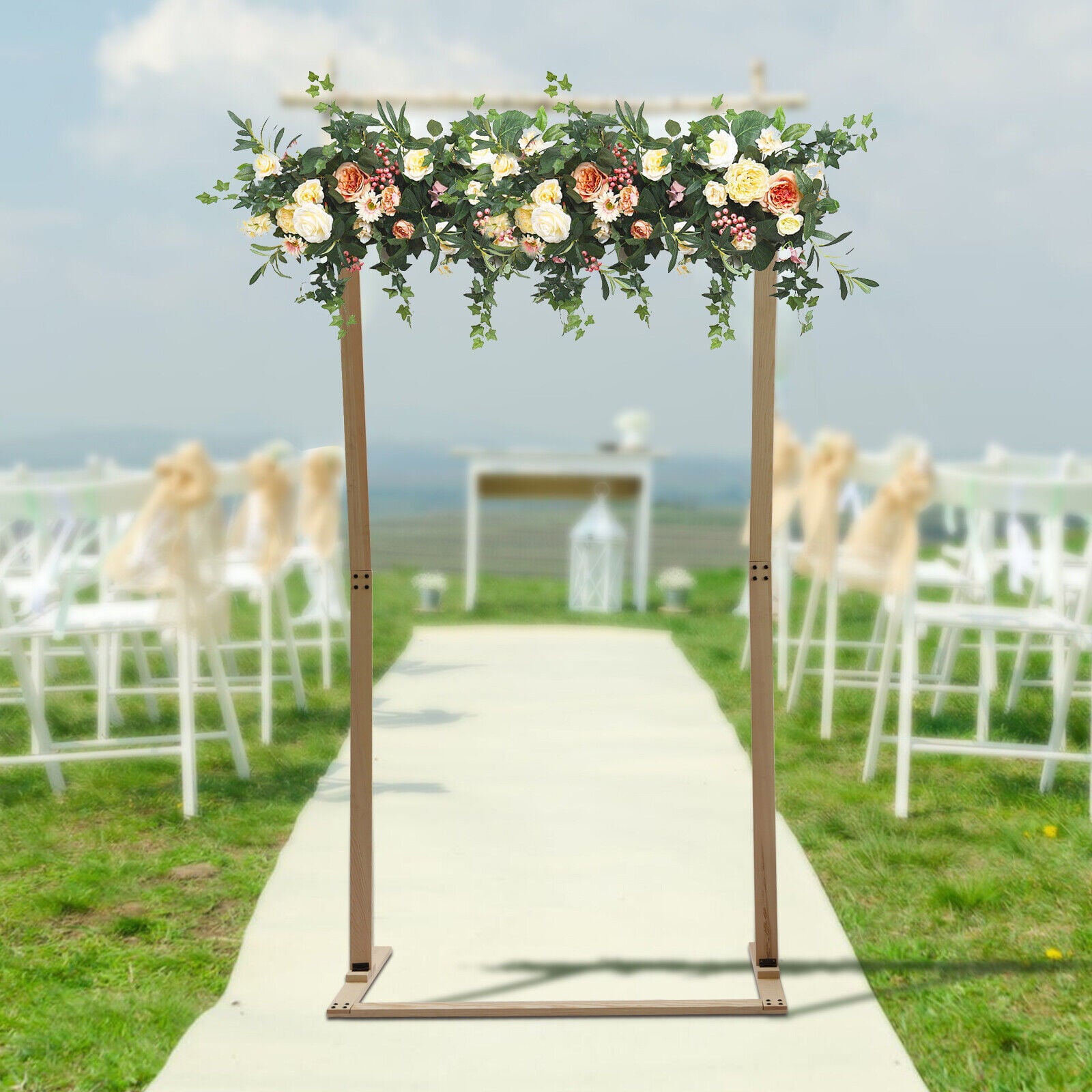 OUKANING 7ft Square Wooden Wedding Arch Garden Arbor Flower Frame Ceremony Party Arch Decor